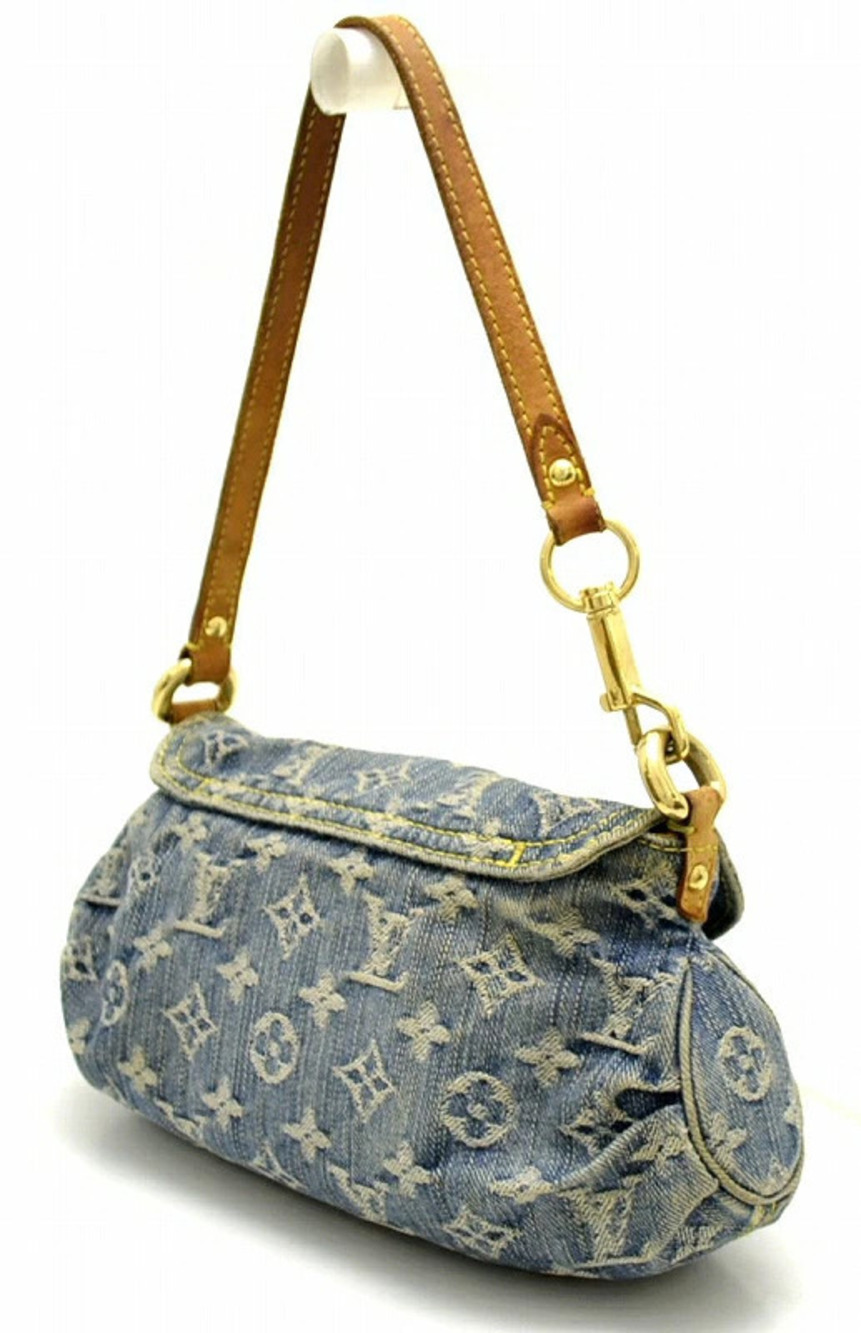 Louis Vuitton Blue Denim Bag Shoulder Monogram 2way Shoulder Pleated Hobo Blue